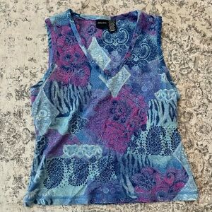 Xhilaration Women's Blue and Pink Glitter Paisley Print Tank Top